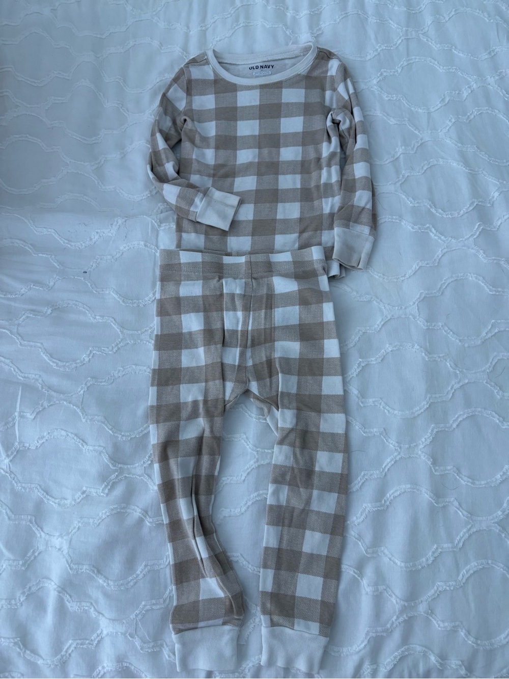 Old Navy Beige and White Buffalo Check Kids One-Piece Pajama, Unisex